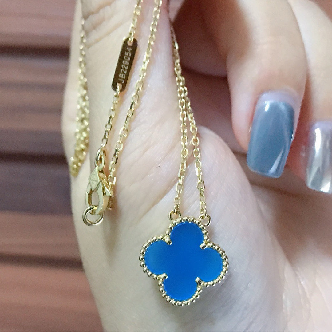 [WZQ]CLOVER 15MM BLUE AGATE NECKLACE