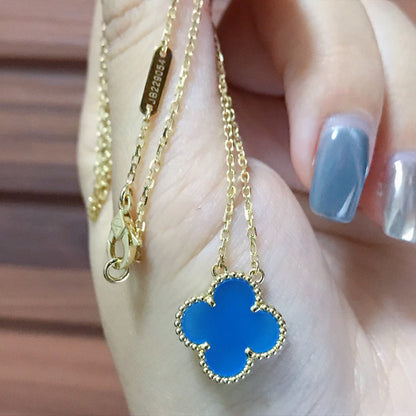 [WZQ]CLOVER 15MM BLUE AGATE NECKLACE