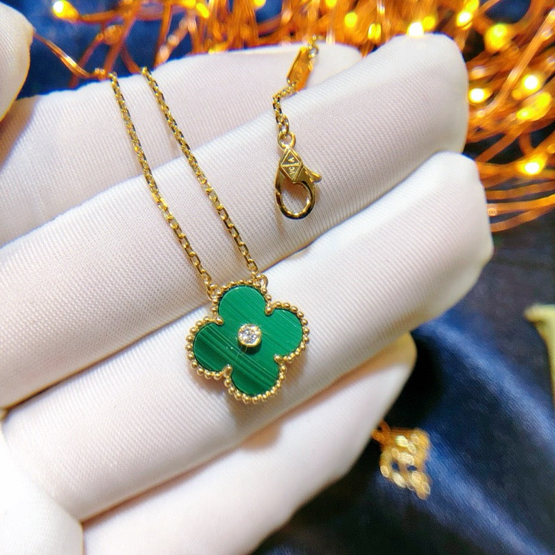 [WZQ]CLOVER 15MM DIAMOND TURQUOISE NECKLACE