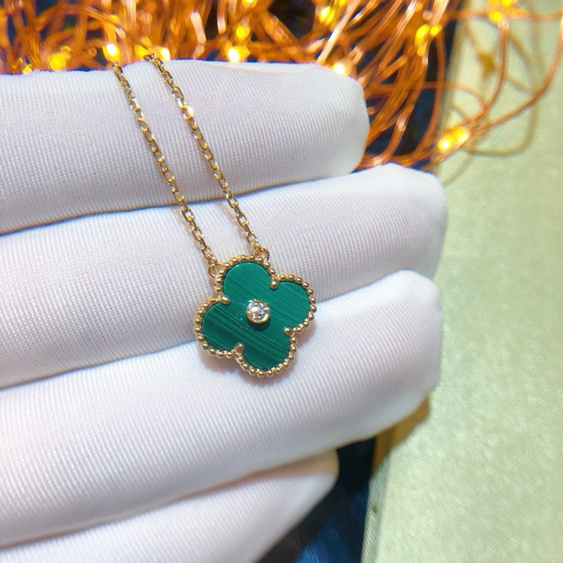 [WZQ]CLOVER 15MM DIAMOND TURQUOISE NECKLACE