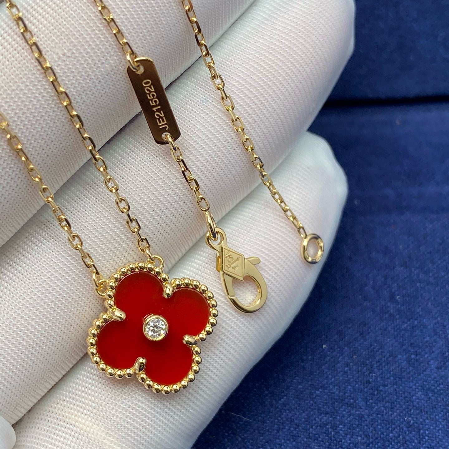 [WZQ]CLOVER 15MM DIAMOND CARNELIAN NECKLACE