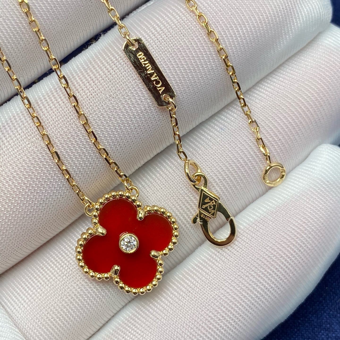[WZQ]CLOVER 15MM DIAMOND CARNELIAN NECKLACE
