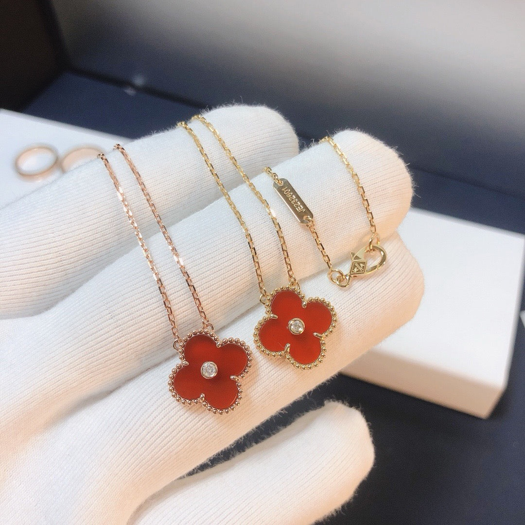 [WZQ]CLOVER 15MM DIAMOND CARNELIAN NECKLACE