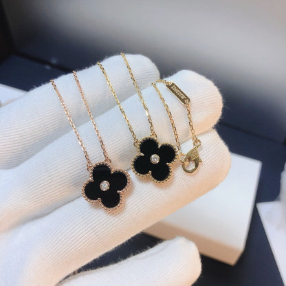 [WZQ]CLOVER 15MM DIAMOND ONYX NECKLACE