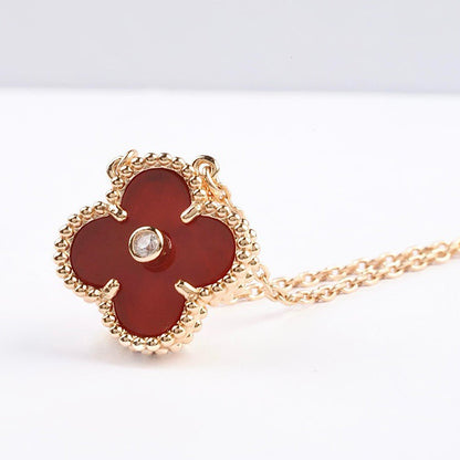[WZQ]CLOVER 15MM DIAMOND CARNELIAN NECKLACE