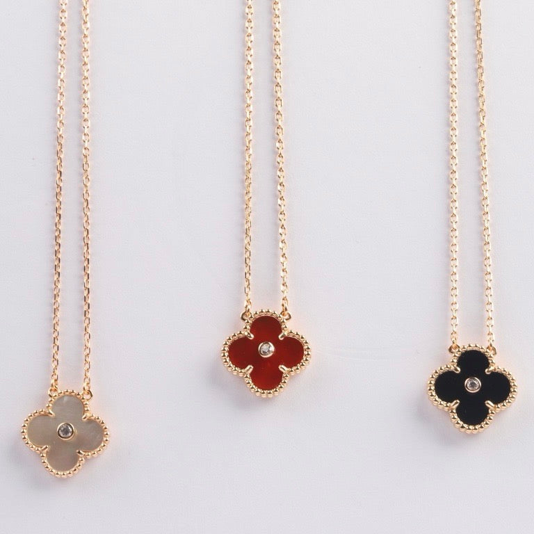[WZQ]CLOVER 15MM DIAMOND CARNELIAN NECKLACE