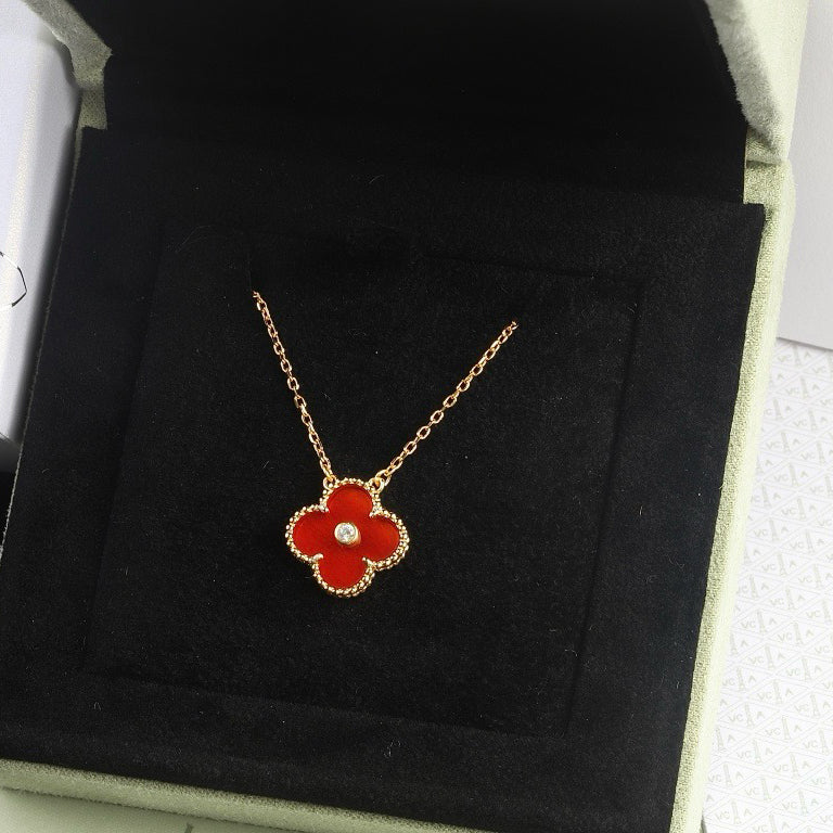 [WZQ]CLOVER 15MM DIAMOND CARNELIAN NECKLACE