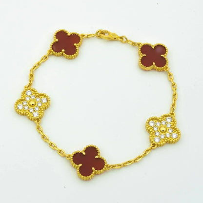 [WZQ]CLOVER 5 MOTIFS CARNELIAN DIAMOND BRACELET