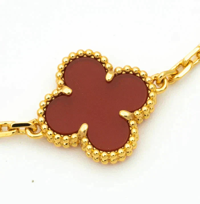 [WZQ]CLOVER 5 MOTIFS CARNELIAN DIAMOND BRACELET
