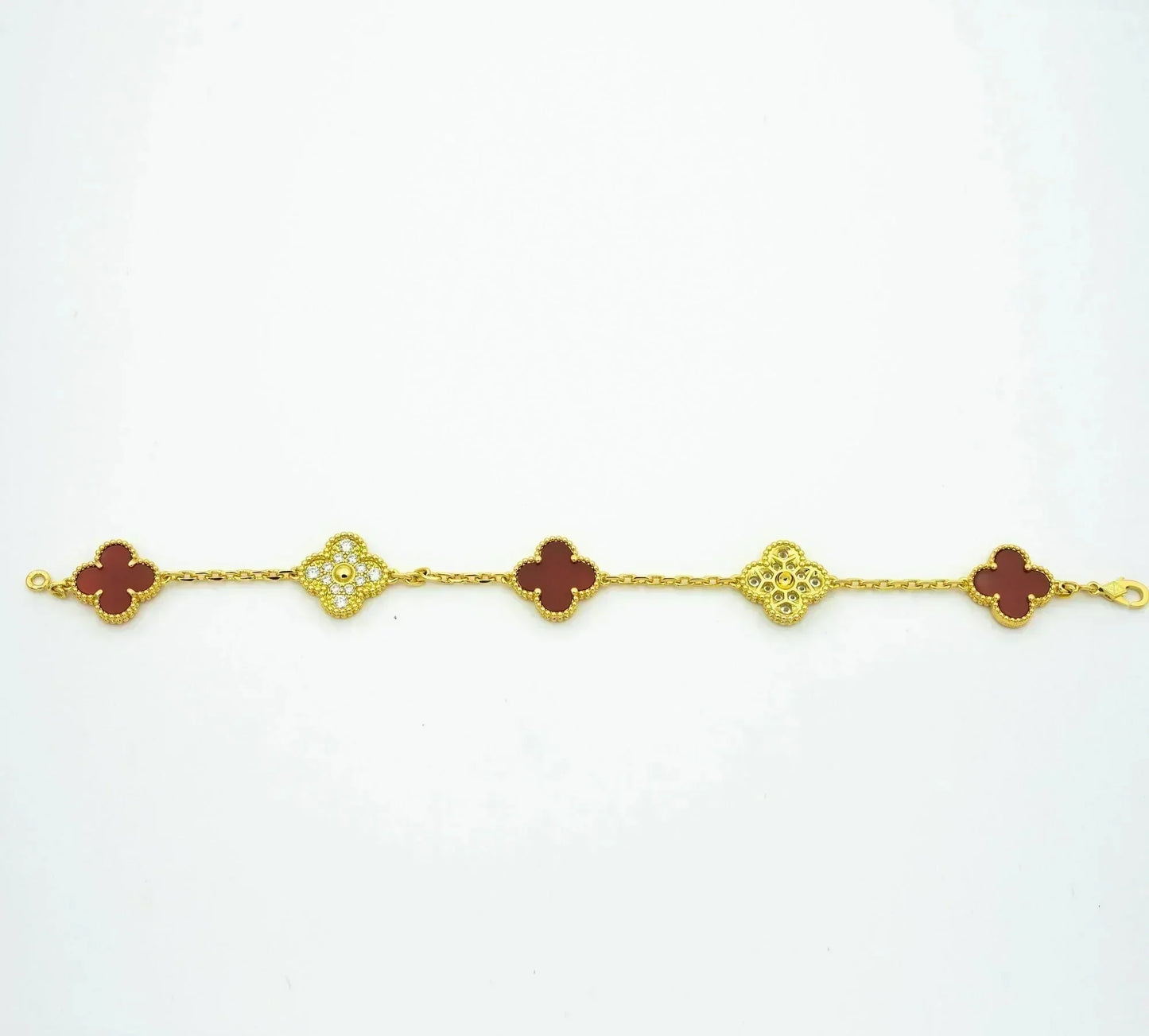 [WZQ]CLOVER 5 MOTIFS CARNELIAN DIAMOND BRACELET