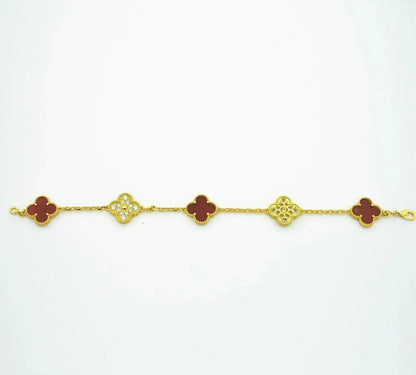 [WZQ]CLOVER 5 MOTIFS CARNELIAN DIAMOND BRACELET