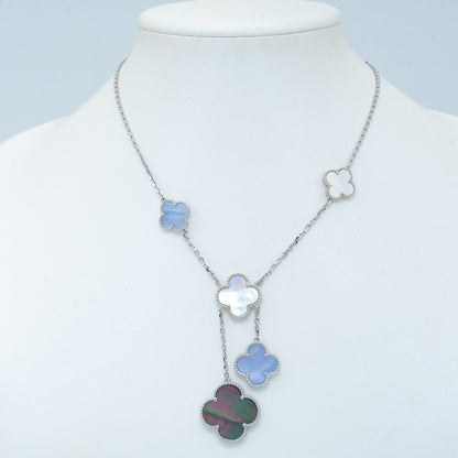 [WZQ]CLOVER MOP CHALCEDONY NECKLACE SILVER 6 MOTIF