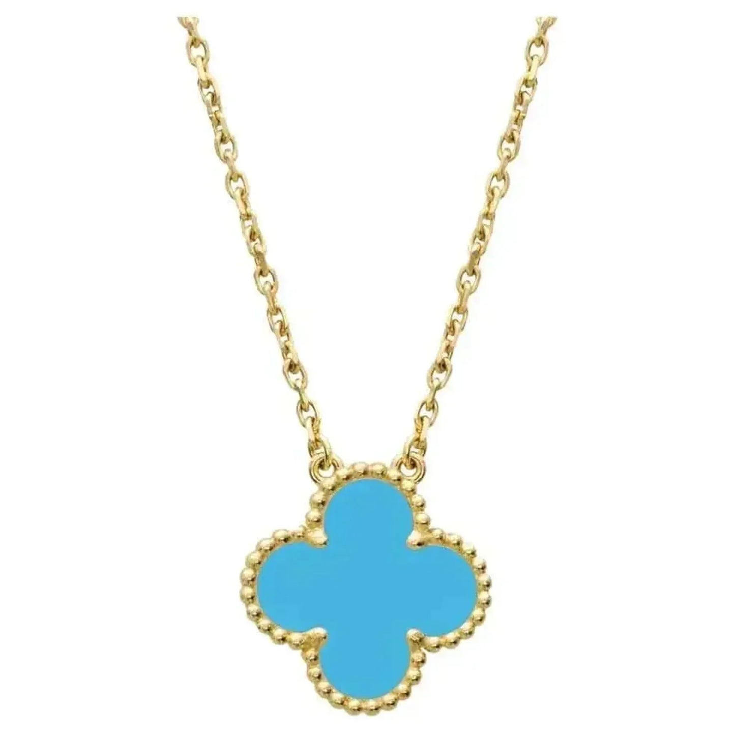 [WZQ]CLOVER 15MM VINTAGE TURQUOISE NECKLACE