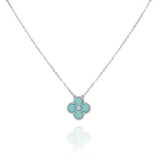 [WZQ]CLOVER 1 DIAMOND LIGHT BLUE SILVER NECKLACE