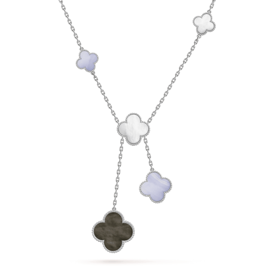[WZQ]CLOVER MOP CHALCEDONY NECKLACE SILVER 6 MOTIF