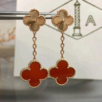 [WZQ]CLOVER 2 MOTIF  LASER CARNELIAN EARRINGS