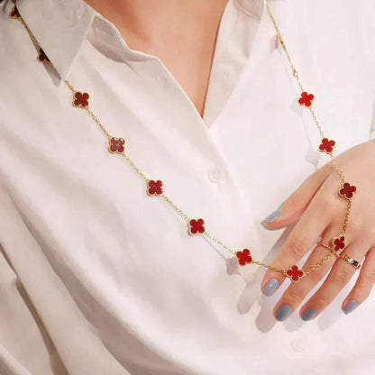[WZQ]CLOVER 20 MOTIFS CARNELIAN NECKLACE