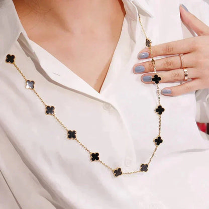 [WZQ]CLOVER 20 MOTIFS ONYX NECKLACE
