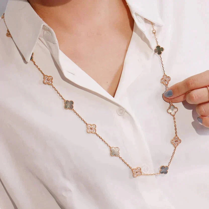 [WZQ]CLOVER 20 MOTIFS DARK MOP DIAMOND  NECKLACE