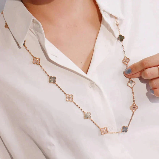 [WZQ]CLOVER 20 MOTIFS DARK MOP DIAMOND  NECKLACE