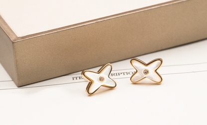 [WZQ]JEUX DE WHITE MOP ROSE GOLD DIAMOND EARRINGS
