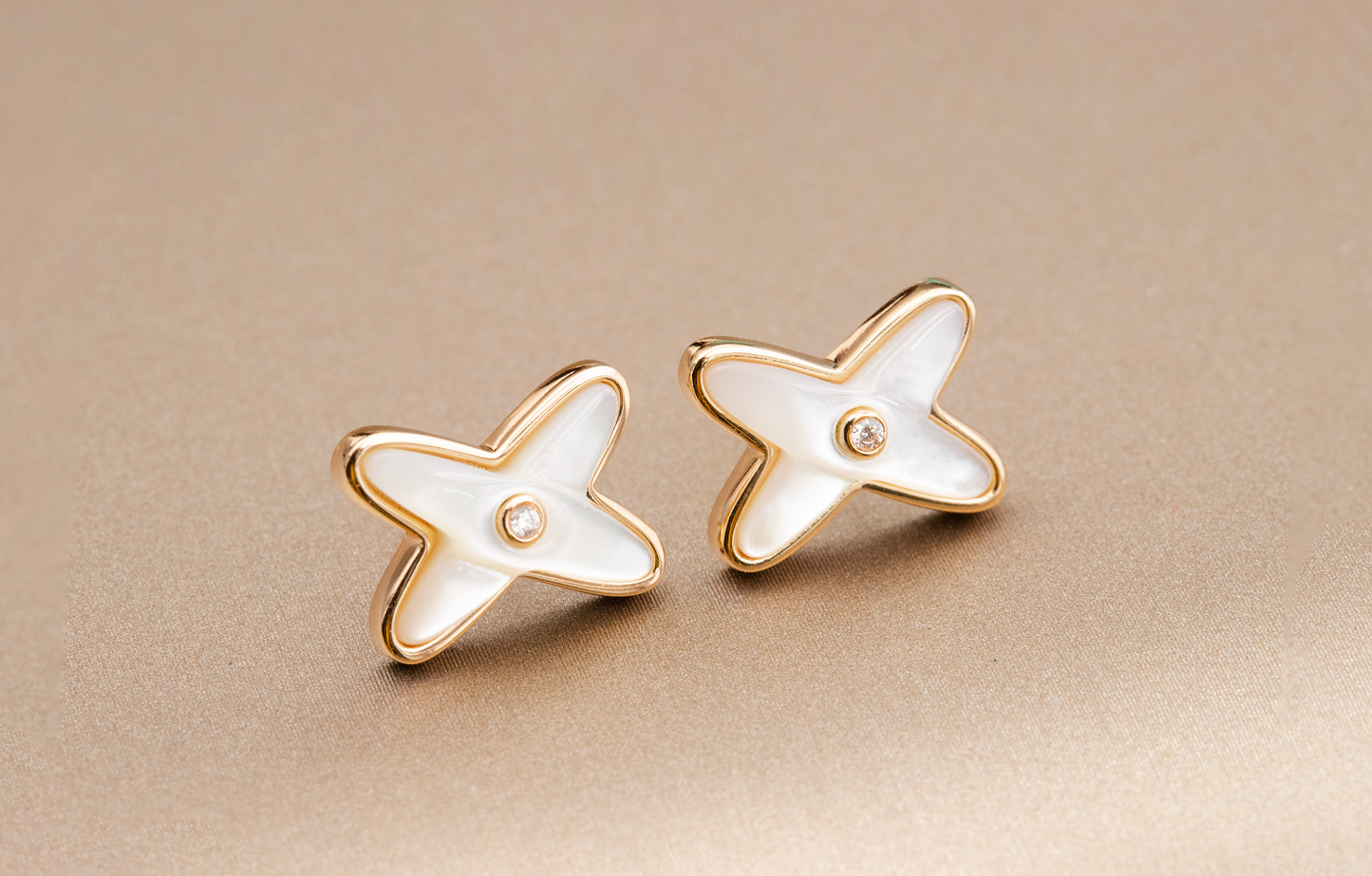 [WZQ]JEUX DE WHITE MOP PINK GOLD DIAMOND EARRINGS