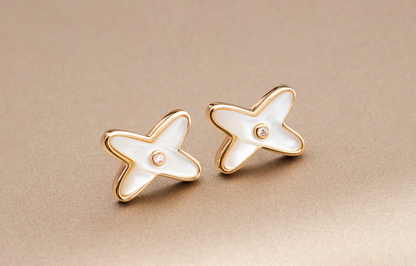 [WZQ]JEUX DE WHITE MOP ROSE GOLD DIAMOND EARRINGS