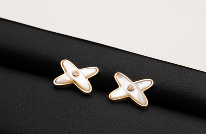[WZQ]JEUX DE WHITE MOP ROSE GOLD DIAMOND EARRINGS