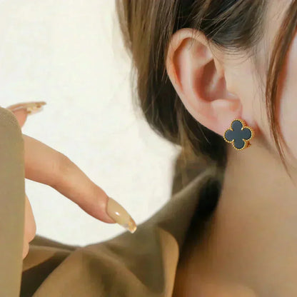 [WZQ]CLOVER MEDIUM 1 MOTIFS  ONYX STUD EARRINGS