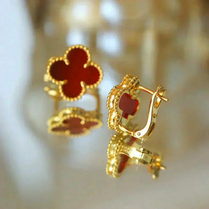 [WZQ]CLOVER MEDIUM 1 MOTIFS CARNELIAN  EARRINGS