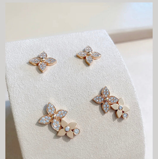 [WZQ]STAR BLOSSOM STUD EARRINGS PINK GOLD DIAMONDS