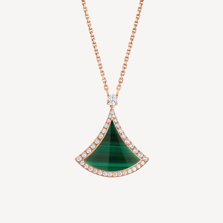 [WZQ]DREAM MALACHITE DIAMOND PAVED PINK GOLD NECKLACE