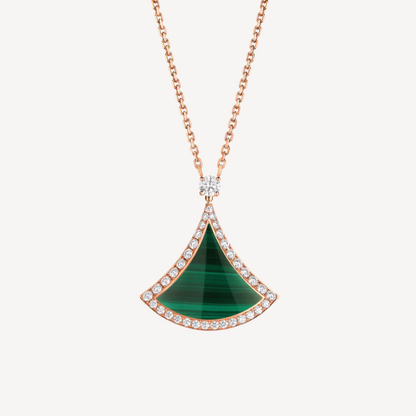 [WZQ]DREAM MALACHITE DIAMOND PAVED PINK GOLD NECKLACE