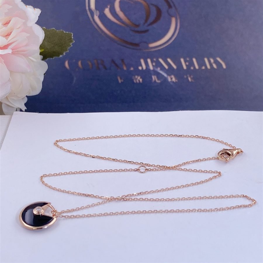 [WZQ]AMULETTE ROSE GOLD ONYX NECKLACE