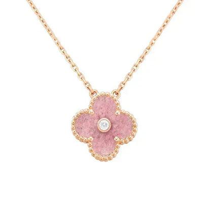 [WZQ]CLOVER 15MM DIAMOND RHODONITE NECKLACE