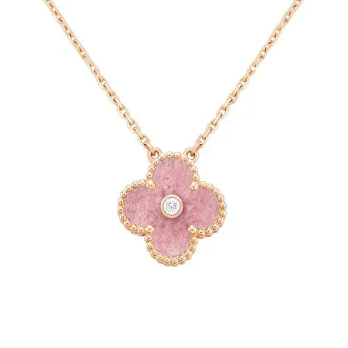 [WZQ]CLOVER 15MM DIAMOND RHODONITE NECKLACE