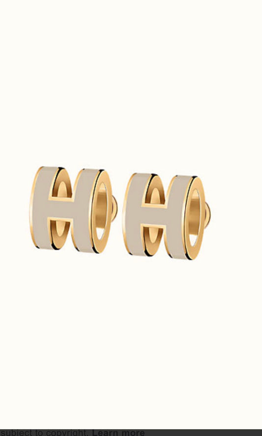 [WZQ]MINI POP H GOLD EARRINGS GREY