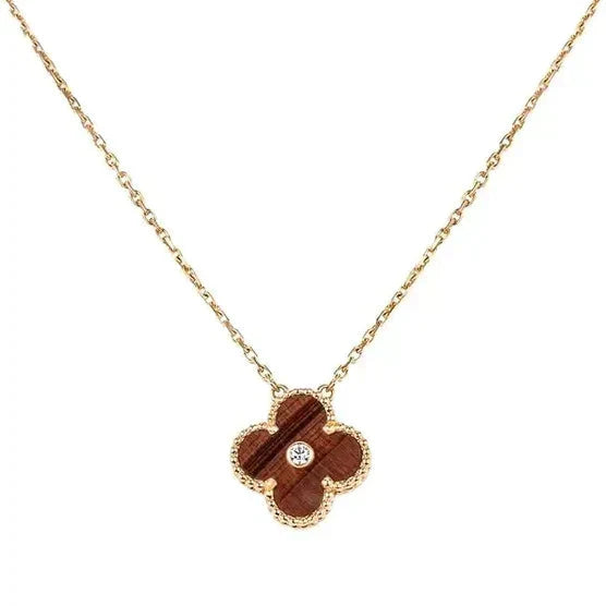 [WZQ]CLOVER 15MM DIAMOND AND YELLOW TIGER'S EYE AGATE necklace