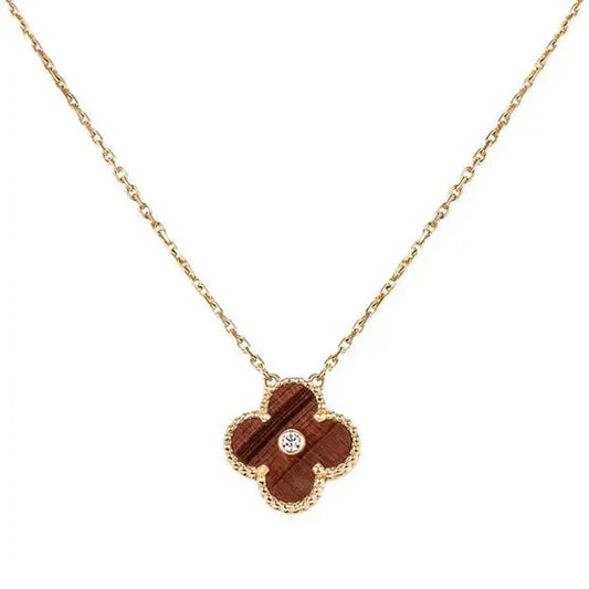 [WZQ]CLOVER 15MM DIAMOND AND YELLOW TIGER'S EYE AGATE necklace