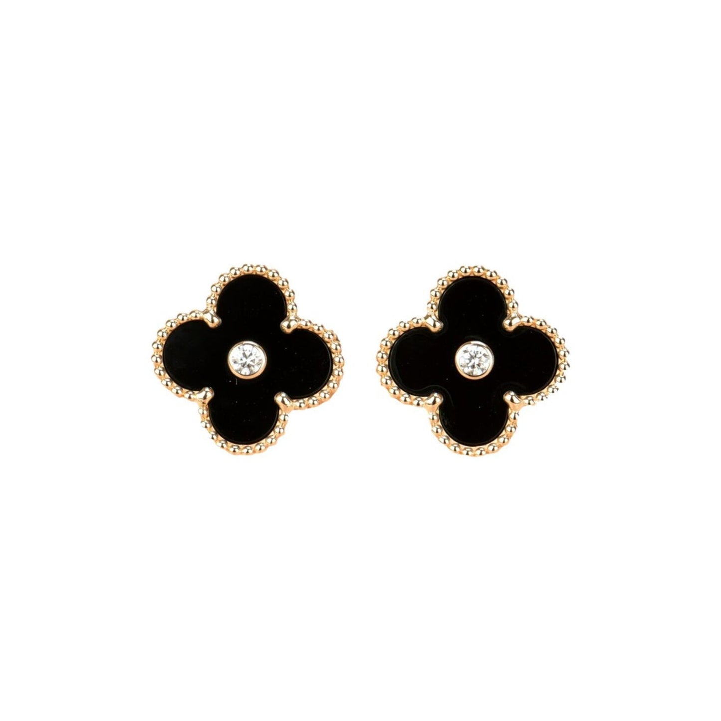 [WZQ]CLOVER MEDIUM 1 MOTIFS ONYX DIAMOND EARRINGS