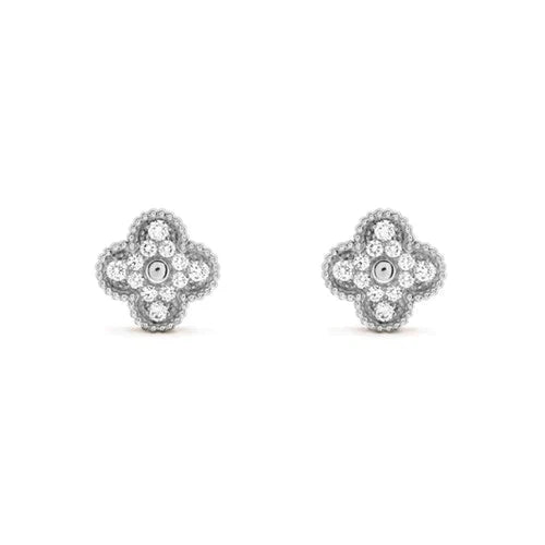 [WZQ]CLOVER 1 MOTIFS DIAMOND STUD EARRINGS SILVER