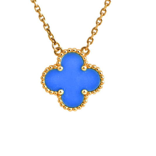 [WZQ]CLOVER 15MM BLUE AGATE NECKLACE