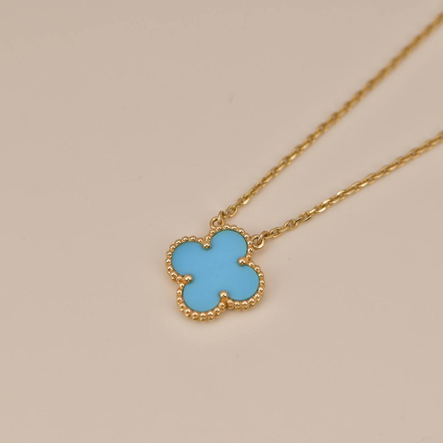 [WZQ]CLOVER 15MM VINTAGE TURQUOISE NECKLACE