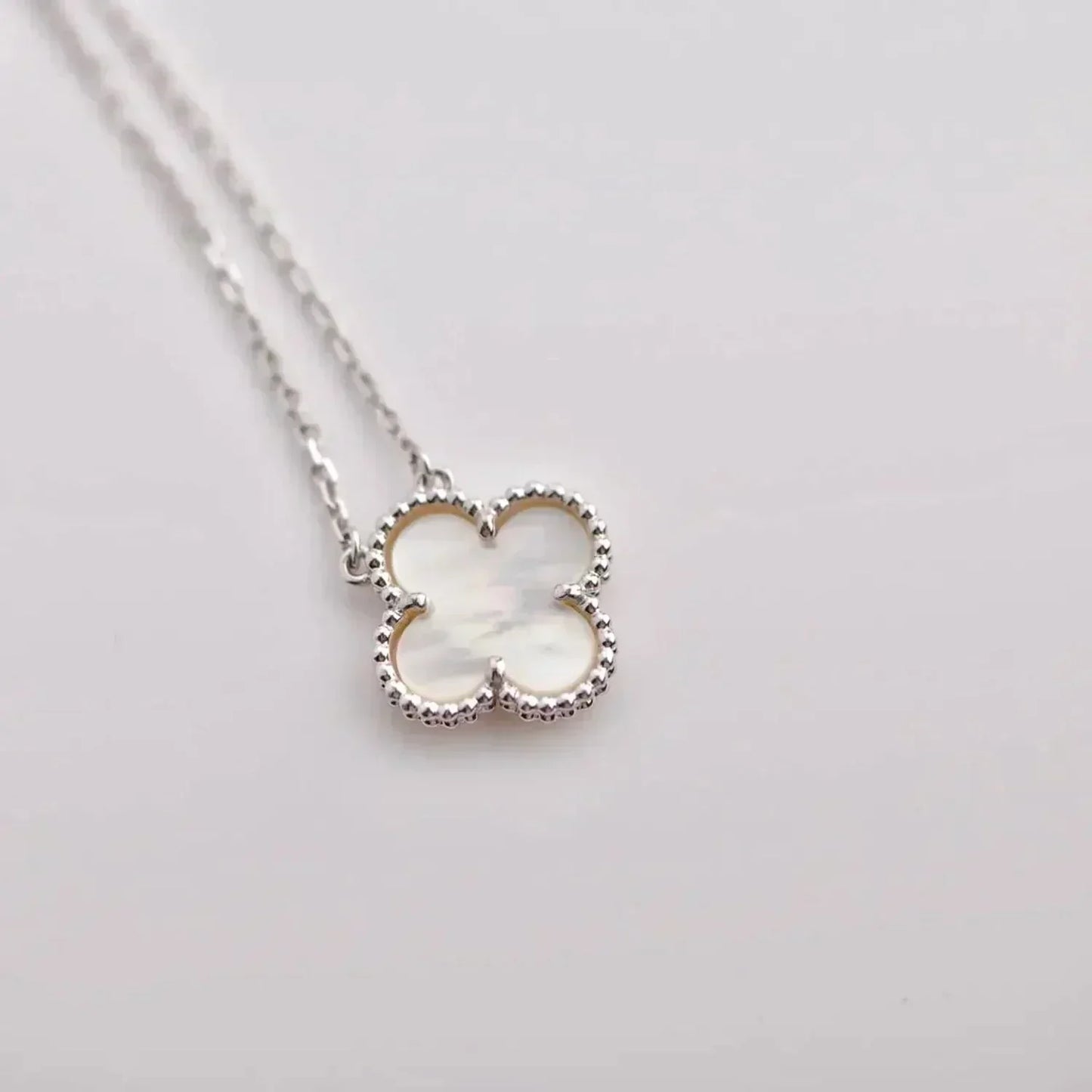 [WZQ]CLOVER  15MM WHITE MOTHER-OF-PEARL SILVER