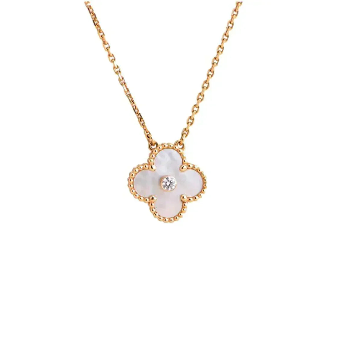 [WZQ]CLOVER 15MM DIAMOND WHITE FRITILLARIA NECKLACE