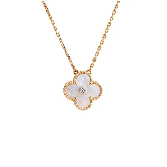 [WZQ]CLOVER 15MM DIAMOND WHITE FRITILLARIA NECKLACE
