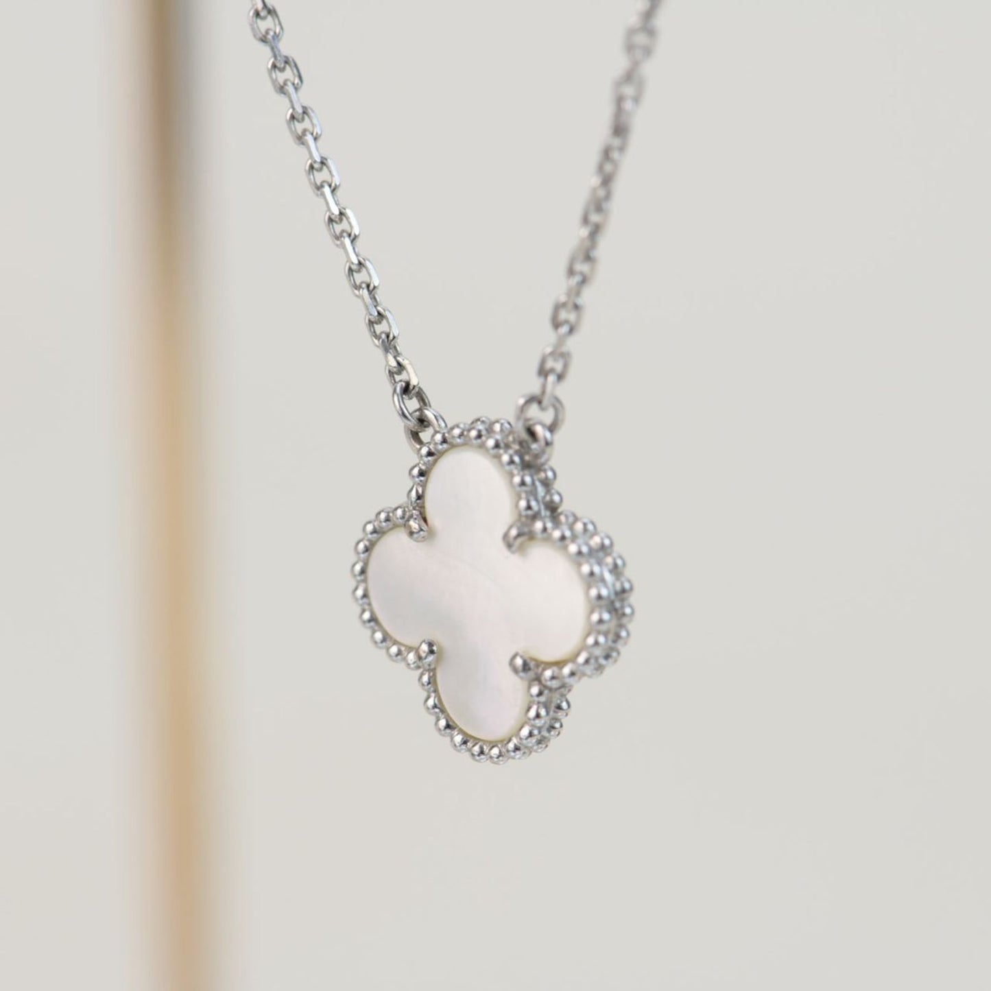 [WZQ]CLOVER  15MM WHITE MOTHER-OF-PEARL SILVER