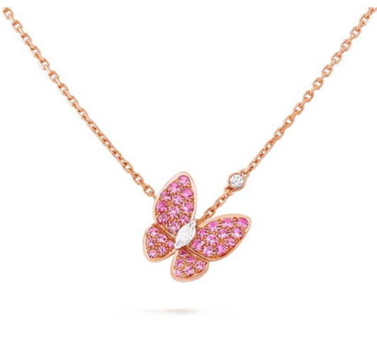 [WZQ]BUTTERFLY RED DIAMOND ROSE GOLD NECKLACE