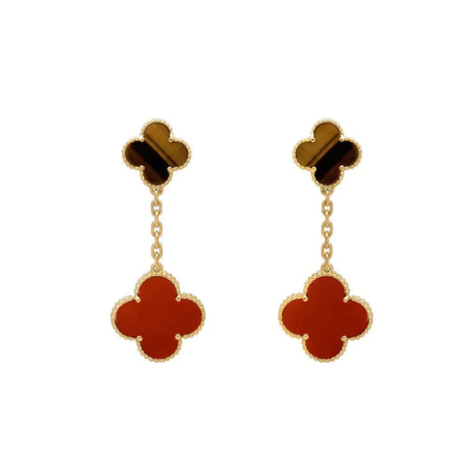 [WZQ]CLOVER  2 MOTIF  TIGER EYE CARNELIAN EARRINGS