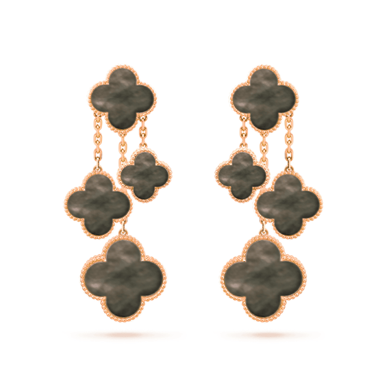 [WZQ]CLOVER EARRINGS DARK MOP 4 MOTIFS ROSE GOLD